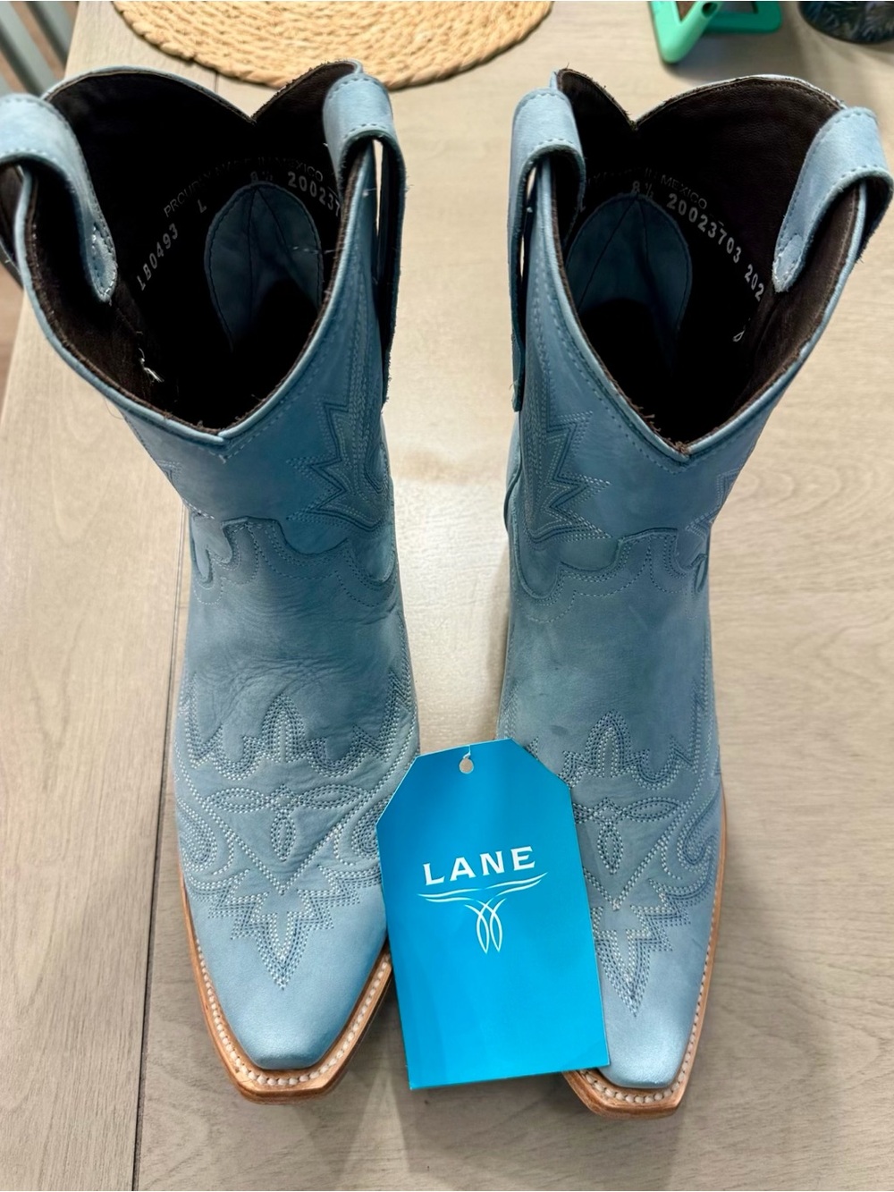 Lane Lexington Bootie Powder Blue Leather Western Cowboy Boots Size 8.5 NWT - Picture 5 of 8